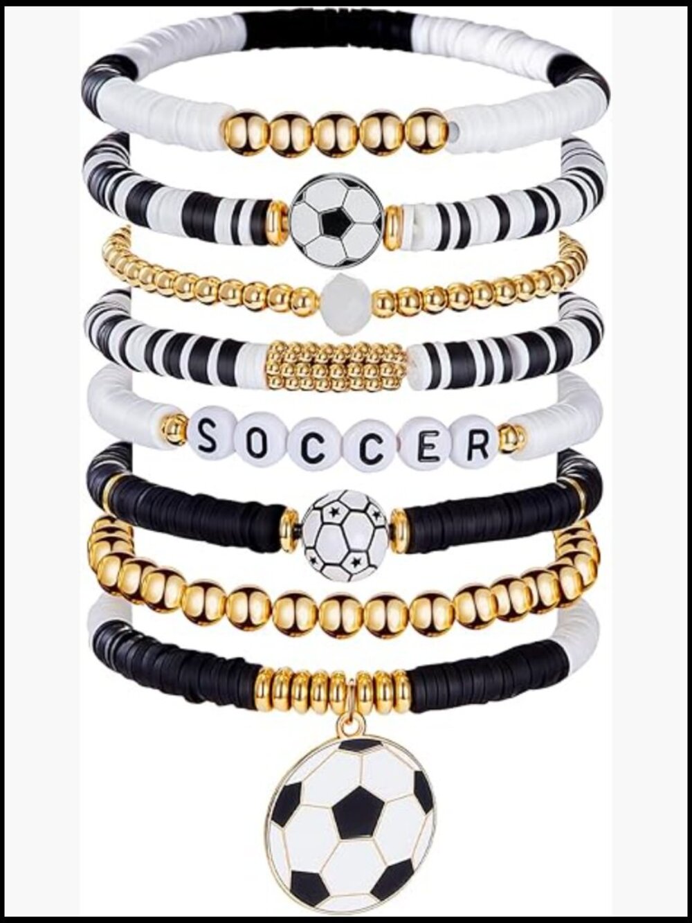 8 Pack Sports Bracelets Stackable Clay Beaded Stretch Bracelets Fan Outfits